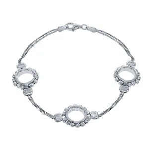 Sterling Silver Double Chain with Open Circle Bracelet, 7.5"