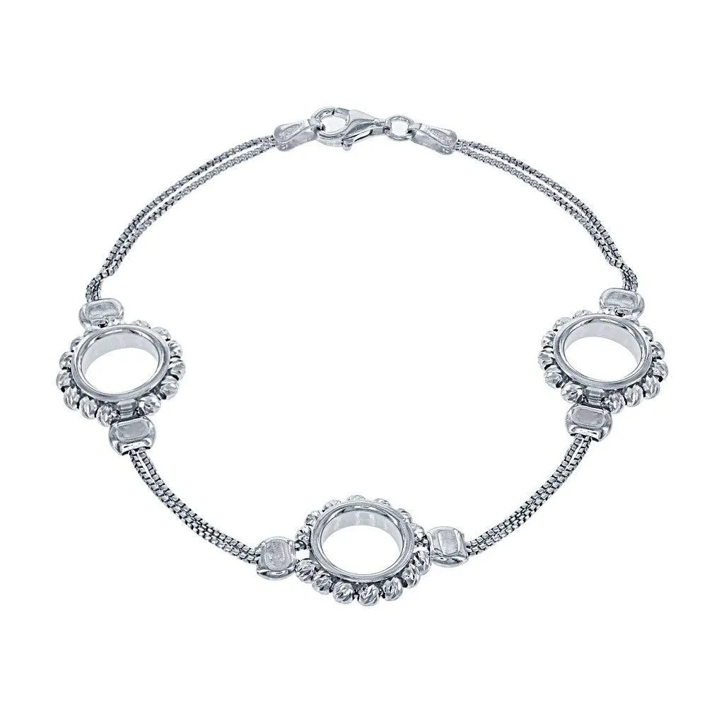 Sterling Silver Double Chain with Open Circle Bracelet, 7.5"