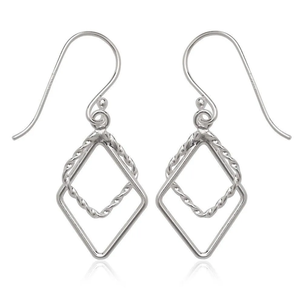 Sterling Silver Double Open Rope Diamond Shaped Earrings