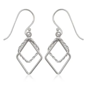 Sterling Silver Double Open Rope Diamond Shaped Earrings