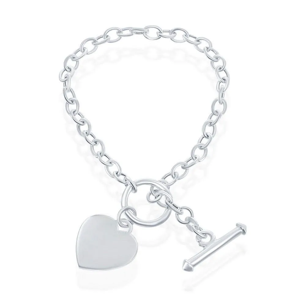 Sterling Silver Engravable Heart Charm Rolo Chain Bracelet, 7.5"