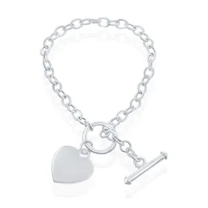 Sterling Silver Engravable Heart Charm Rolo Chain Bracelet, 7.5"
