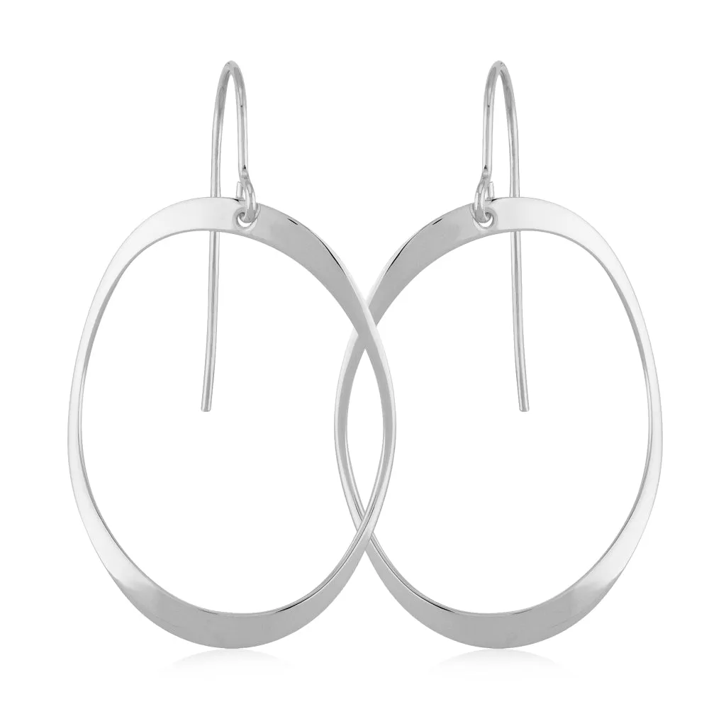 Sterling Silver Flat Domed Oval Drop Earrings