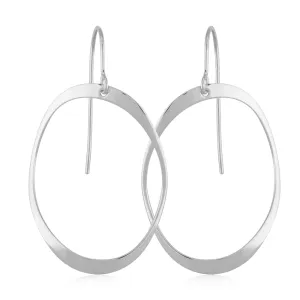 Sterling Silver Flat Domed Oval Drop Earrings