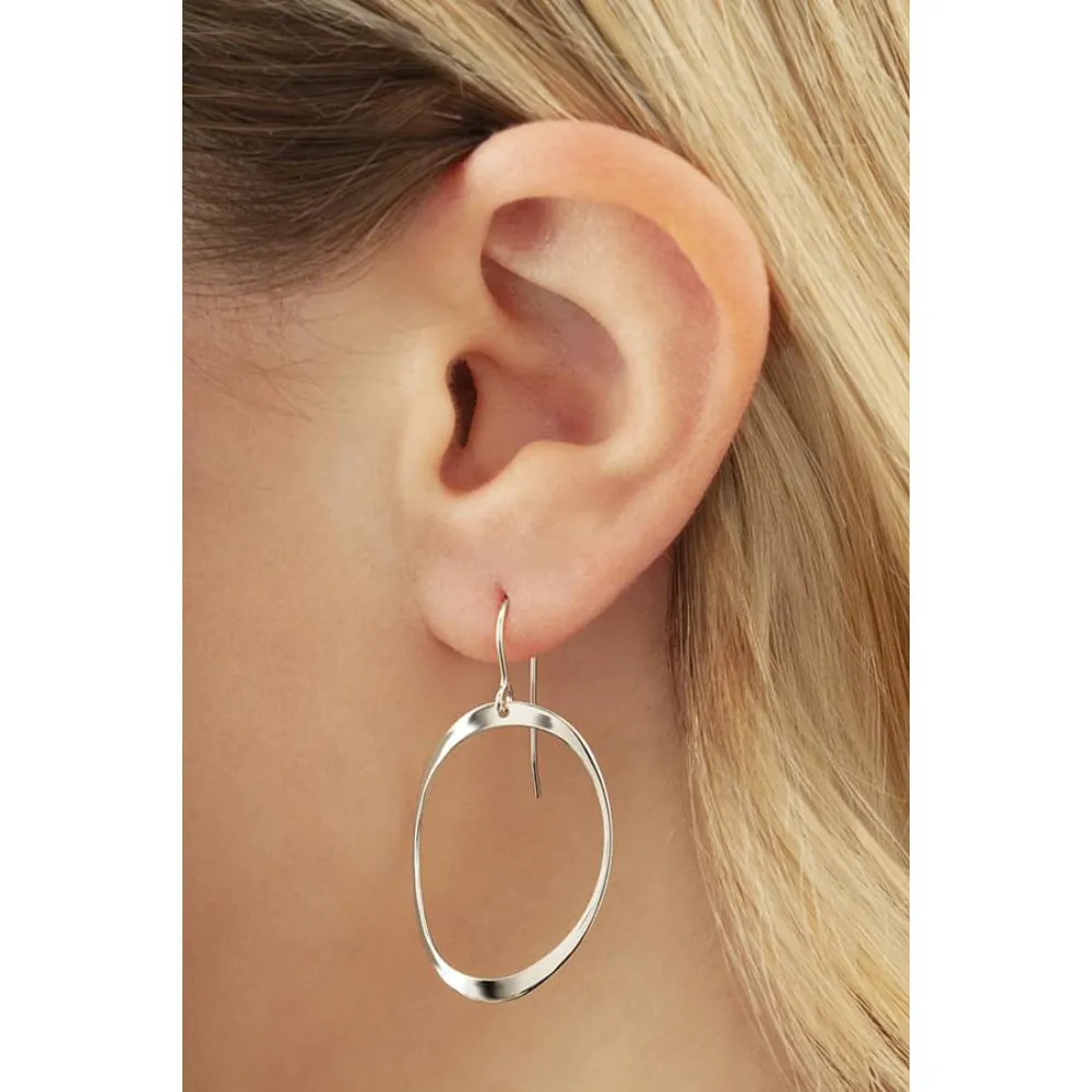 Sterling Silver Flat Domed Oval Drop Earrings