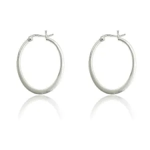 Sterling Silver Flat Oval Hoop Earrings