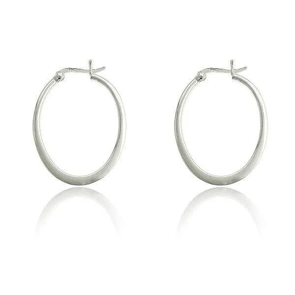 Sterling Silver Flat Oval Hoop Earrings