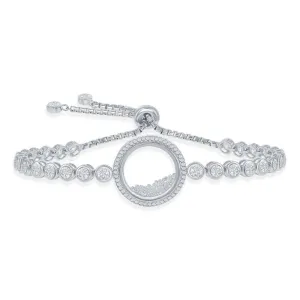 Sterling Silver Floating White CZ in a Disc Bezel-Set Bracelet
