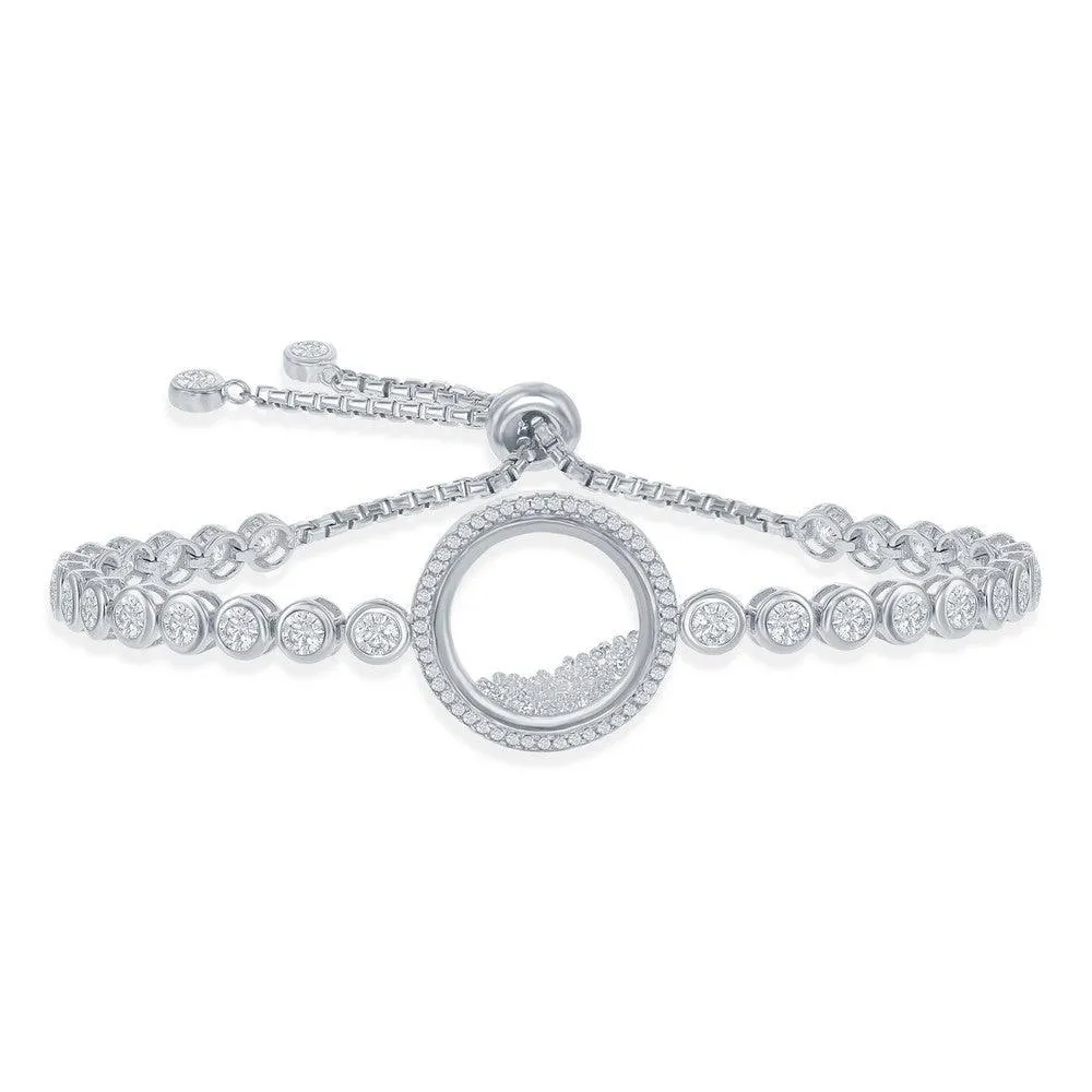 Sterling Silver Floating White CZ in a Disc Bezel-Set Bracelet