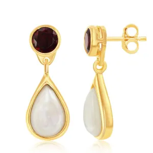Sterling Silver Gold Plated Garnet and Mother of Pearl Earrings