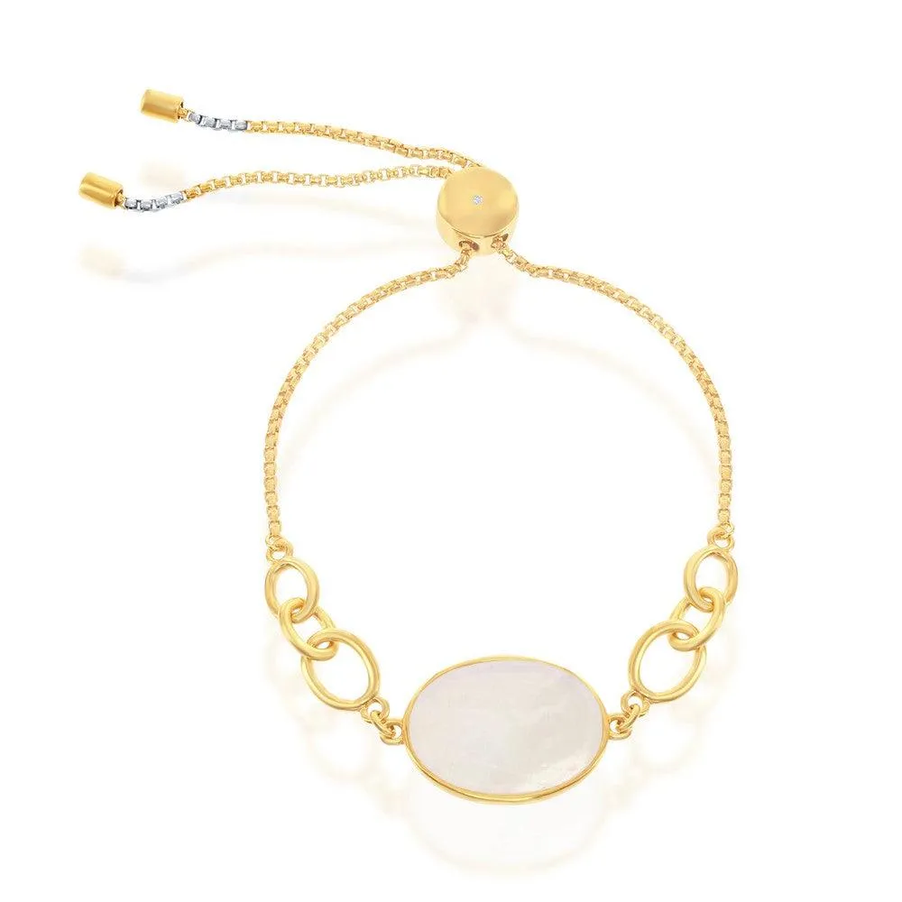 Sterling Silver Gold Plated Oval MOP Adjustable Bolo Bracelet