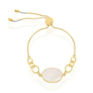 Sterling Silver Gold Plated Oval MOP Adjustable Bolo Bracelet