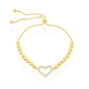 Sterling Silver GP CZ Heart Beaded Adjustable Bolo Bracelet