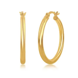 Sterling Silver GP High-Polished Hoop Earrings, 3 x 30 mm