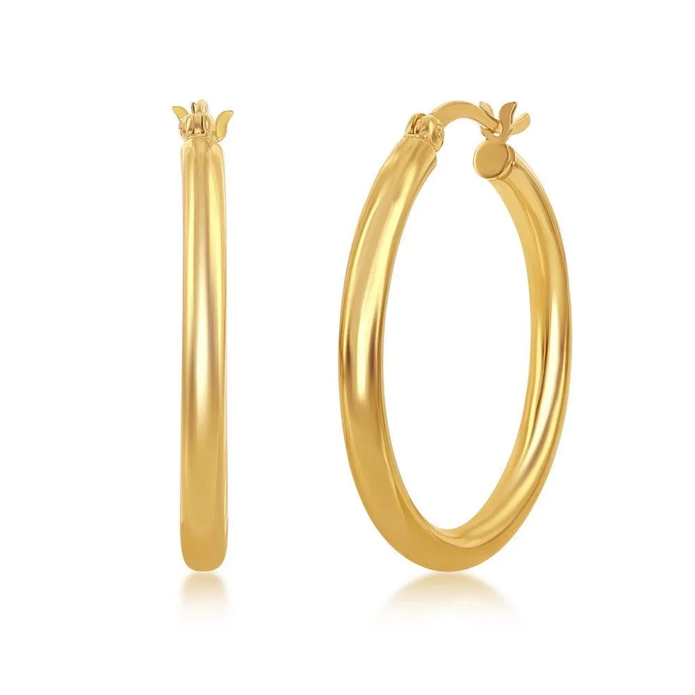Sterling Silver GP High-Polished Hoop Earrings, 3 x 30 mm