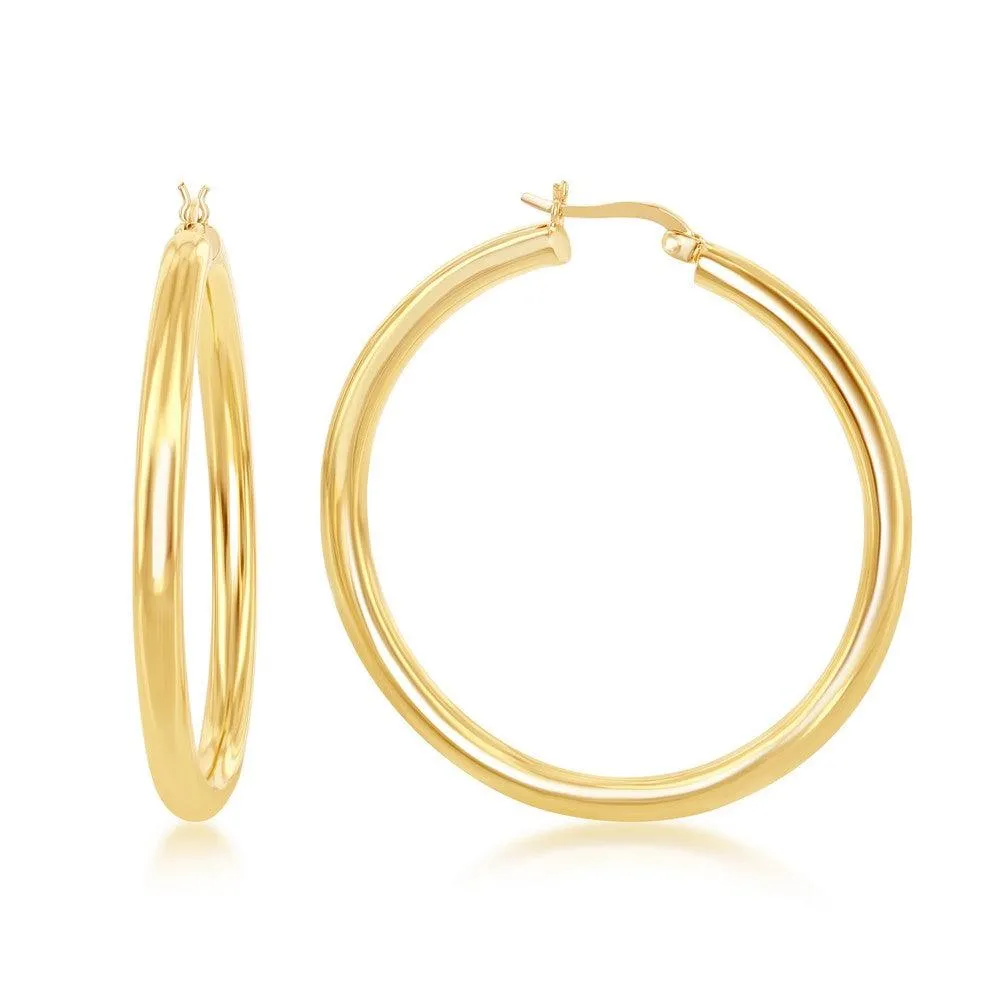 Sterling Silver GP High-Polished Hoop Earrings, 4 x 50 mm