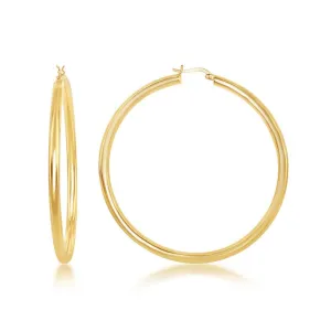 Sterling Silver GP High-Polished Hoop Earrings, 4 x 70 mm