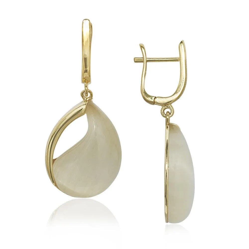 Sterling Silver GP Nude Yellow Cat's Eye Teardrop Earrings