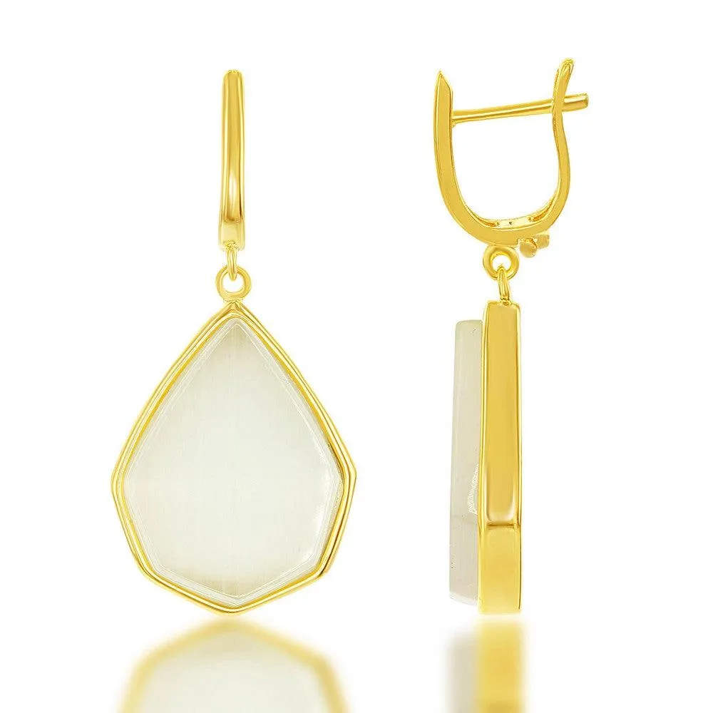 Sterling Silver GP Nude Yellow Cat's Eye Teardrop Earrings