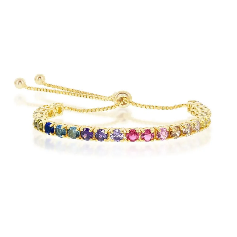Sterling Silver GP Rainbow CZ 3mm Adjustable Bolo Bracelet