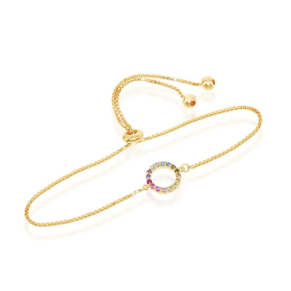 Sterling Silver GP Rainbow CZ Open Circle Bolo Bracelet