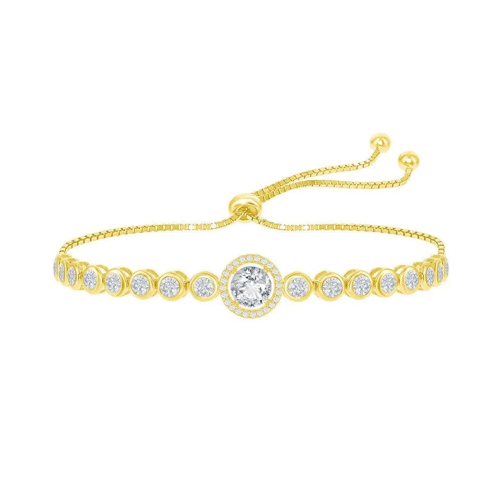 Sterling Silver GP Round CZ Halo Bezel-Set CZ Bracelet