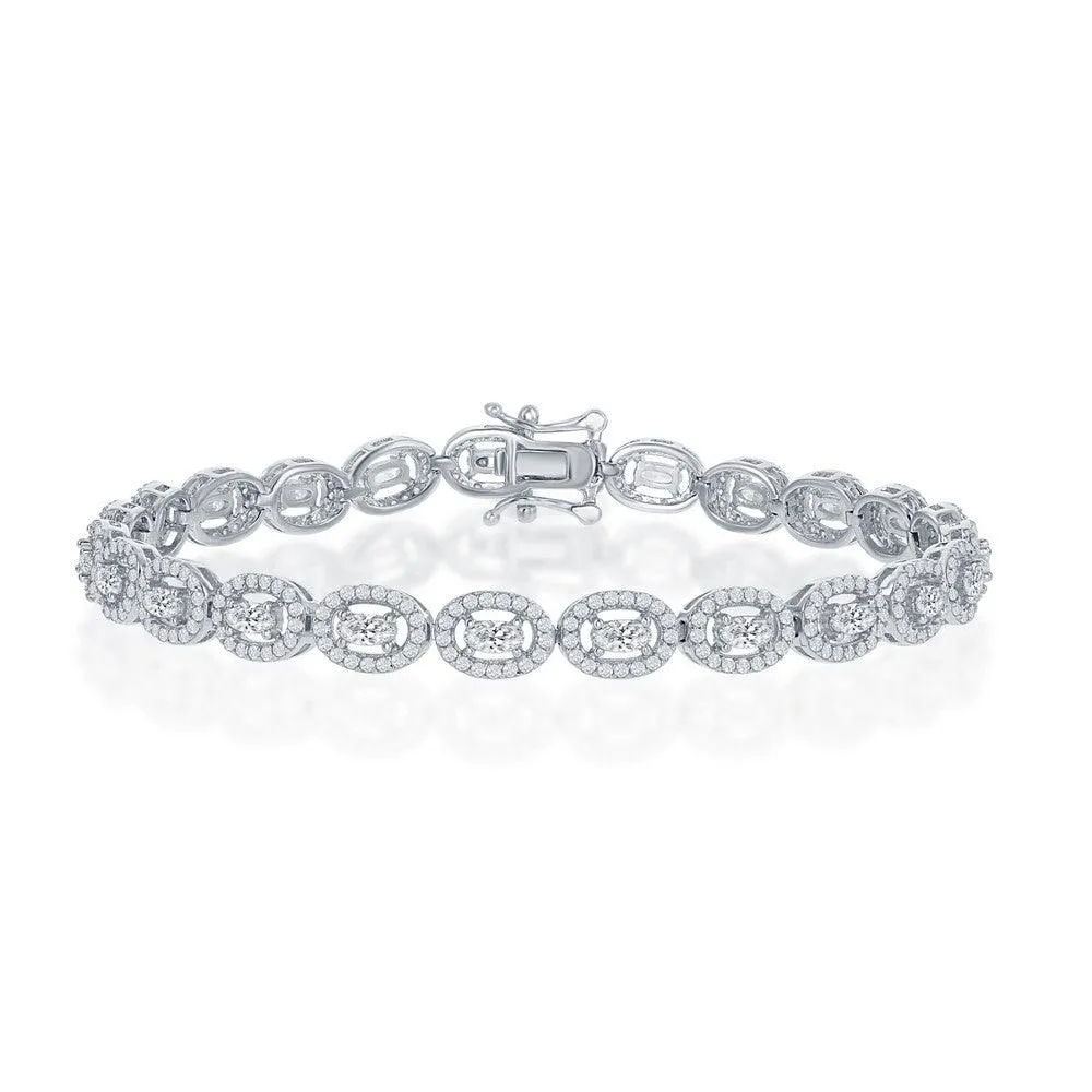 Sterling Silver Halo CZ Oval Linked Bracelet, 7.5"