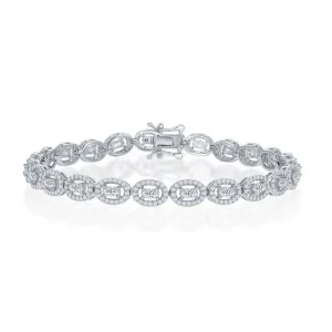 Sterling Silver Halo CZ Oval Linked Bracelet, 7.5"
