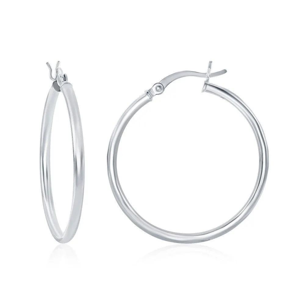 Sterling Silver High-Polished Hoop Earrings, 2 x 30 mm