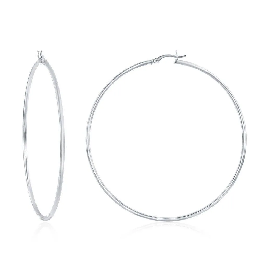 Sterling Silver High-Polished Hoop Earrings, 2 x 70 mm