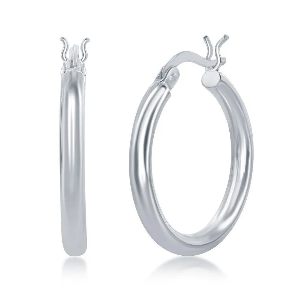 Sterling Silver High-Polished Hoop Earrings, 3 x 25 mm