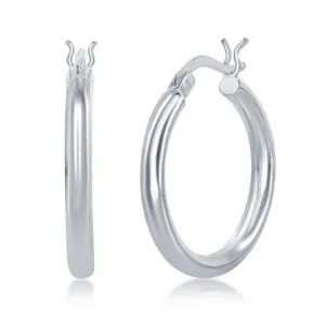 Sterling Silver High-Polished Hoop Earrings, 3 x 25 mm