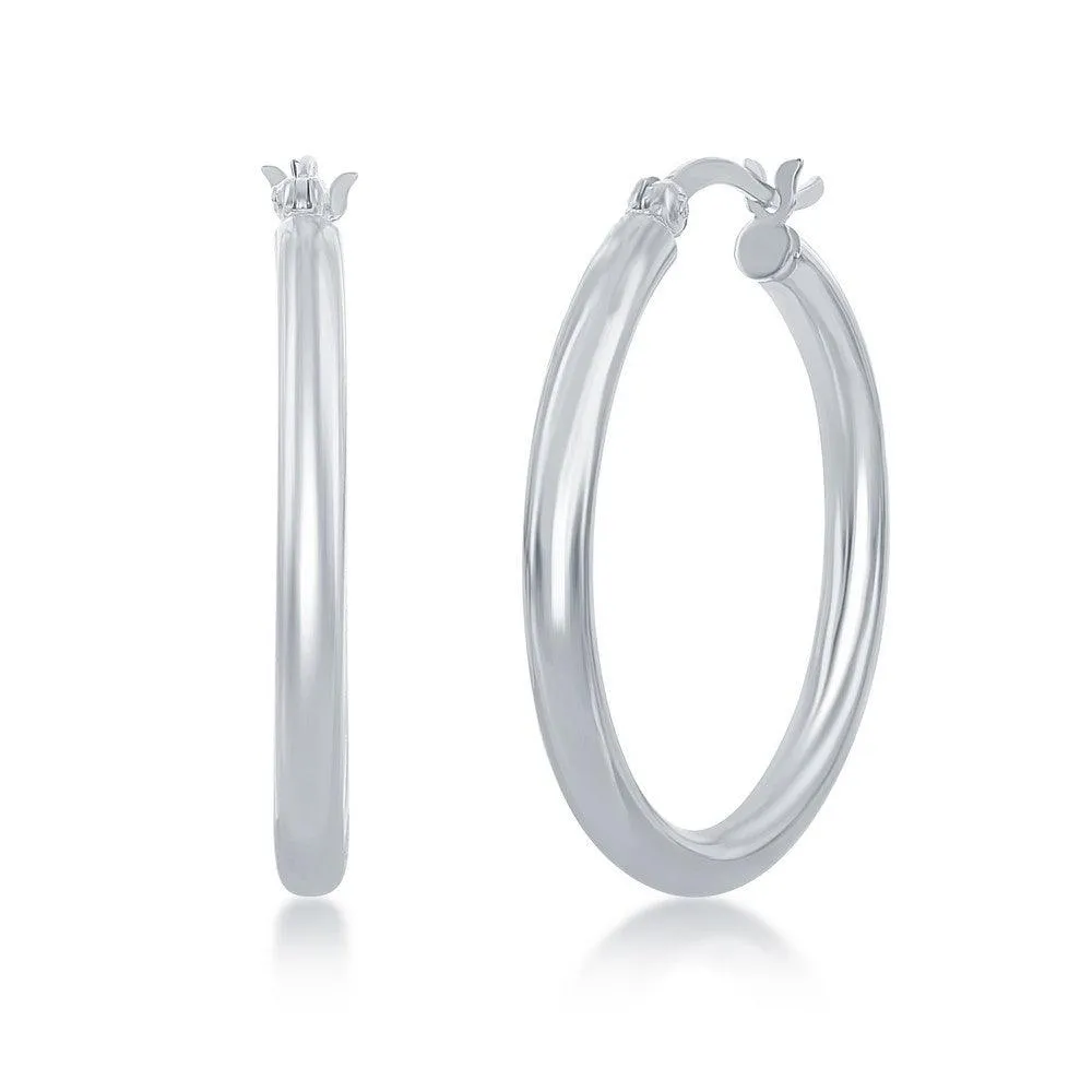 Sterling Silver High-Polished Hoop Earrings, 3 x 30 mm