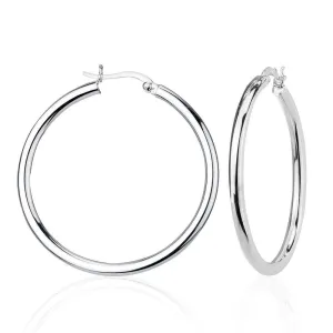 Sterling Silver High-Polished Hoop Earrings, 3 x 40 mm