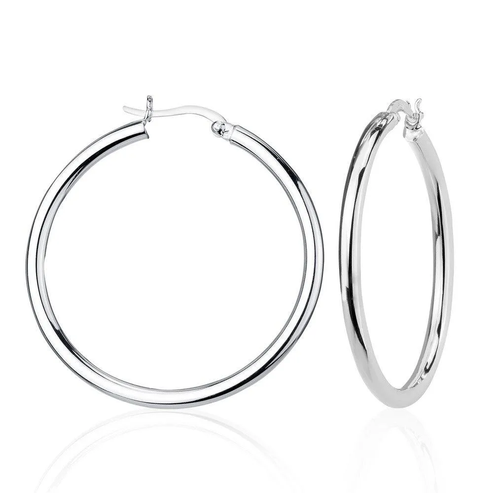 Sterling Silver High-Polished Hoop Earrings, 3 x 40 mm