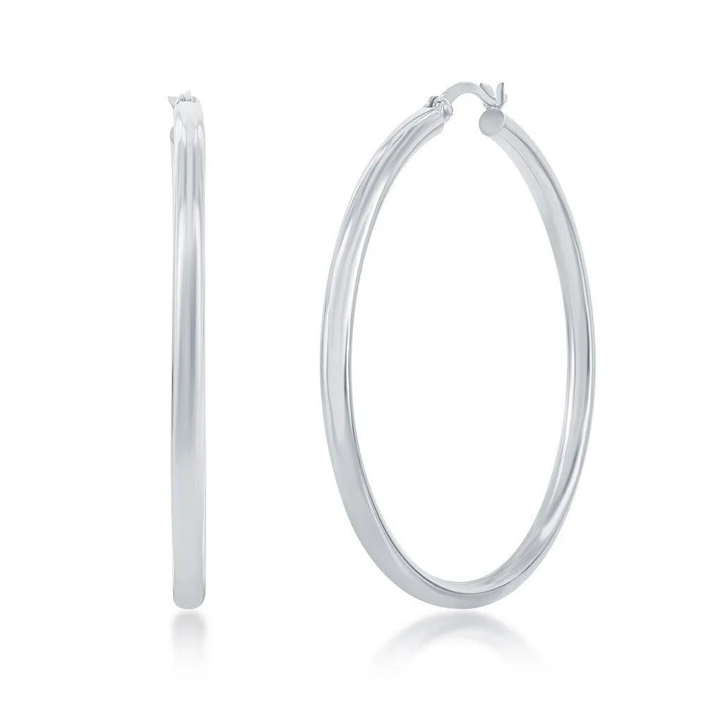 Sterling Silver High-Polished Hoop Earrings, 3 x 50 mm