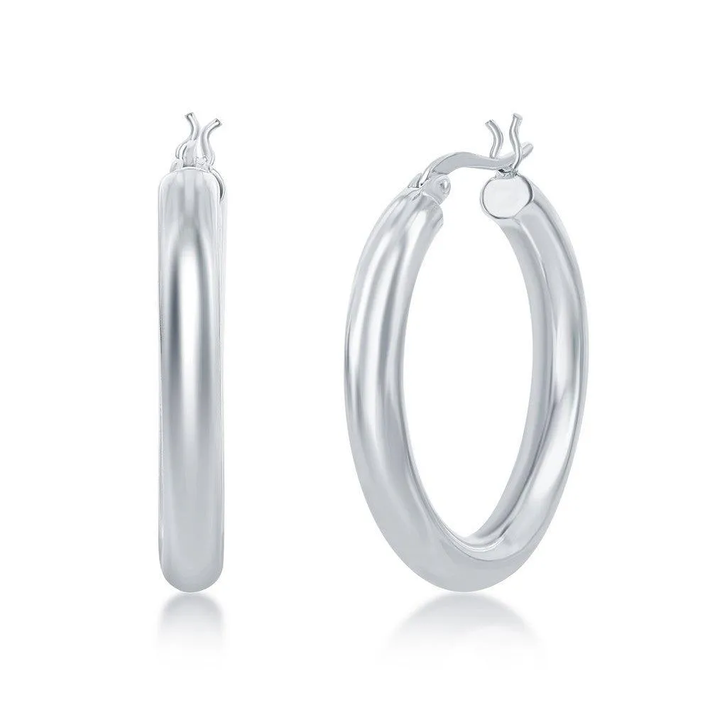 Sterling Silver High-Polished Hoop Earrings, 4 x 30 mm