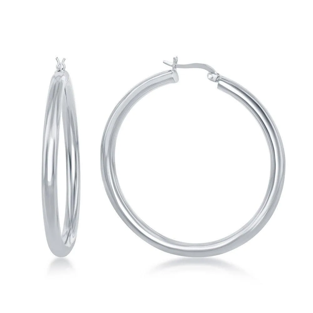 Sterling Silver High-Polished Hoop Earrings, 4 x 50 mm