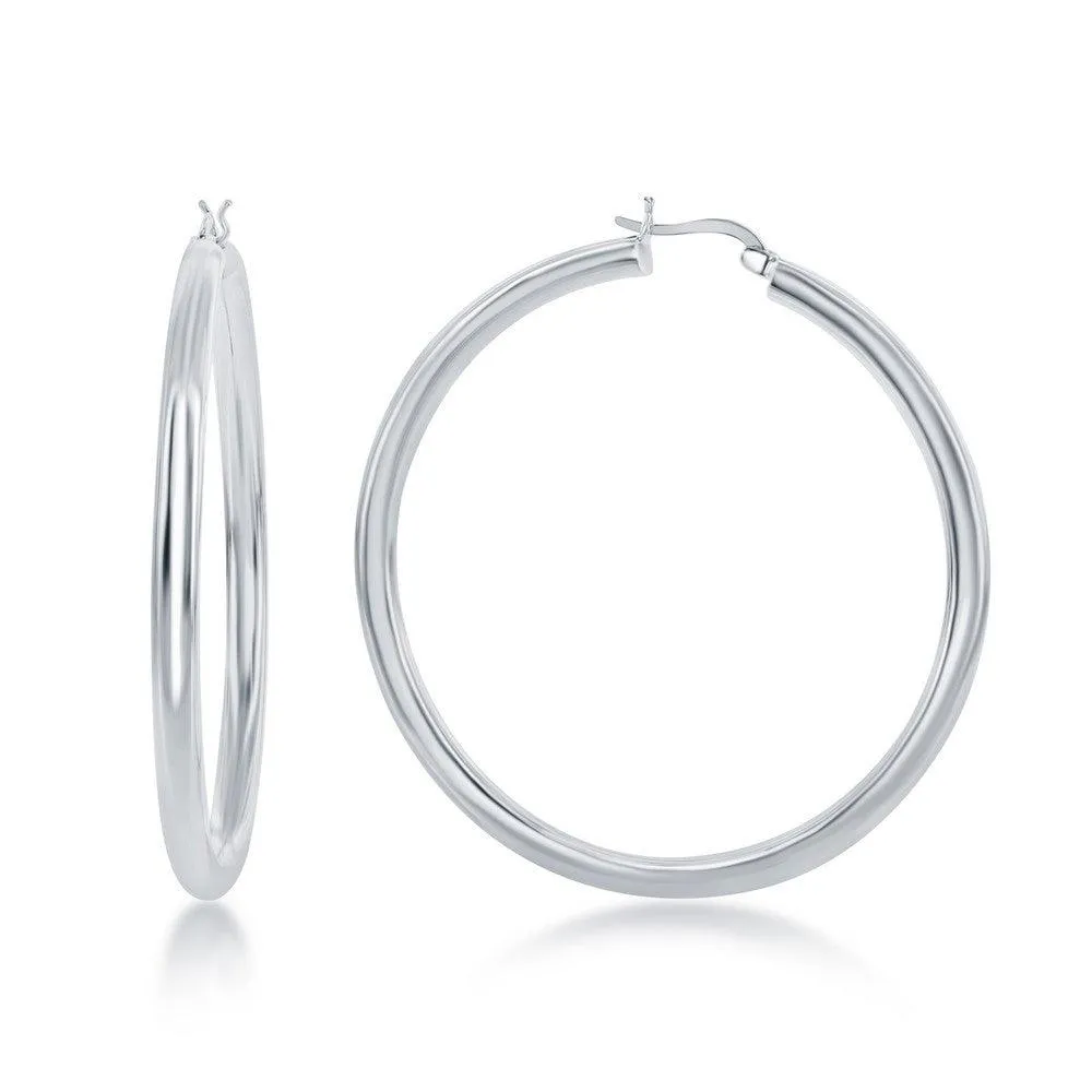 Sterling Silver High-Polished Hoop Earrings, 4 x 60 mm