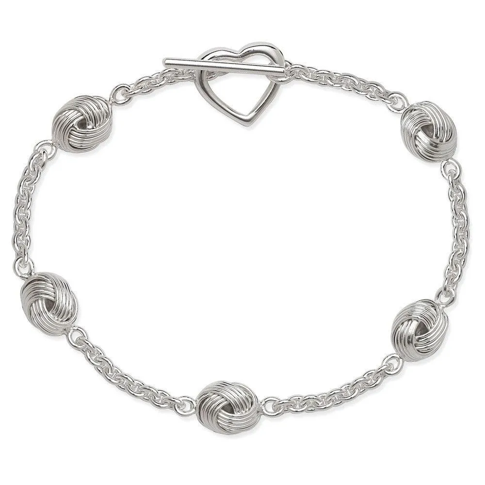 Sterling Silver Knot with Heart Toggle Bracelet, 7"