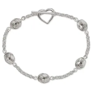 Sterling Silver Knot with Heart Toggle Bracelet, 7"