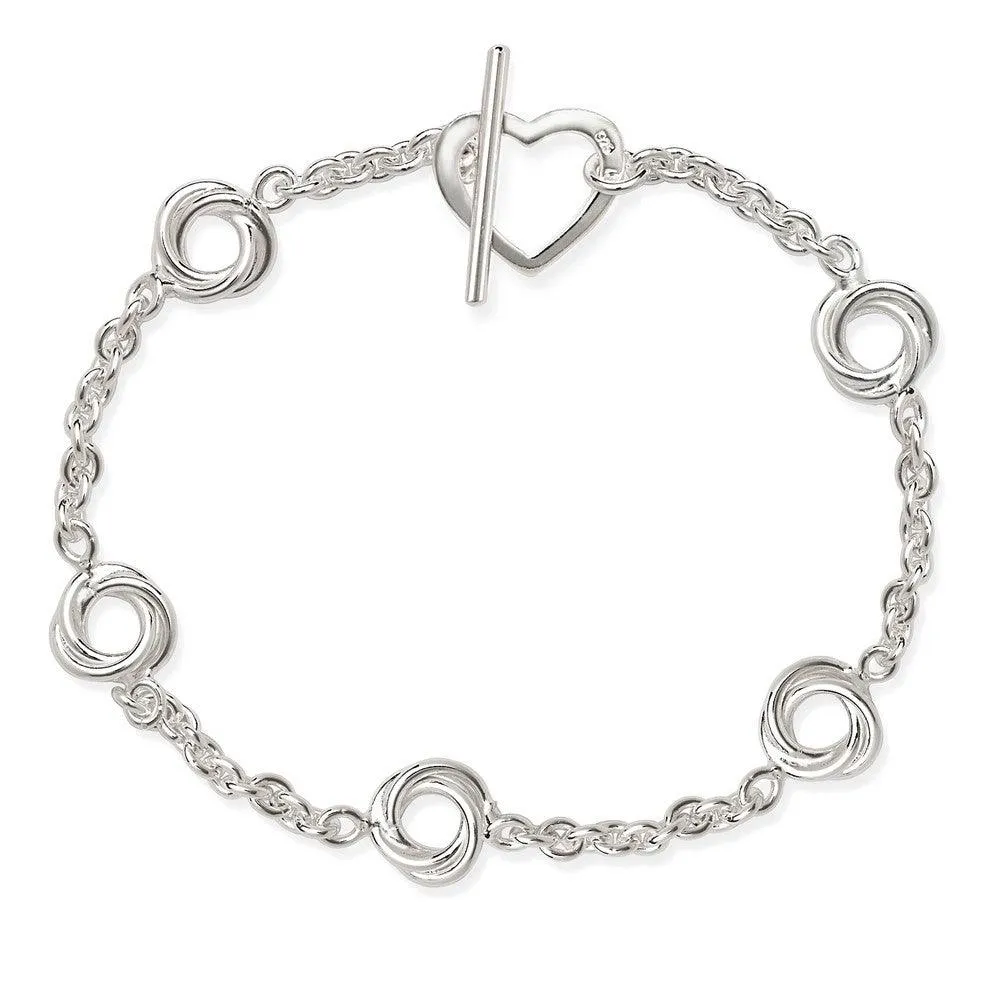 Sterling Silver Knot with Heart Toggle Bracelet