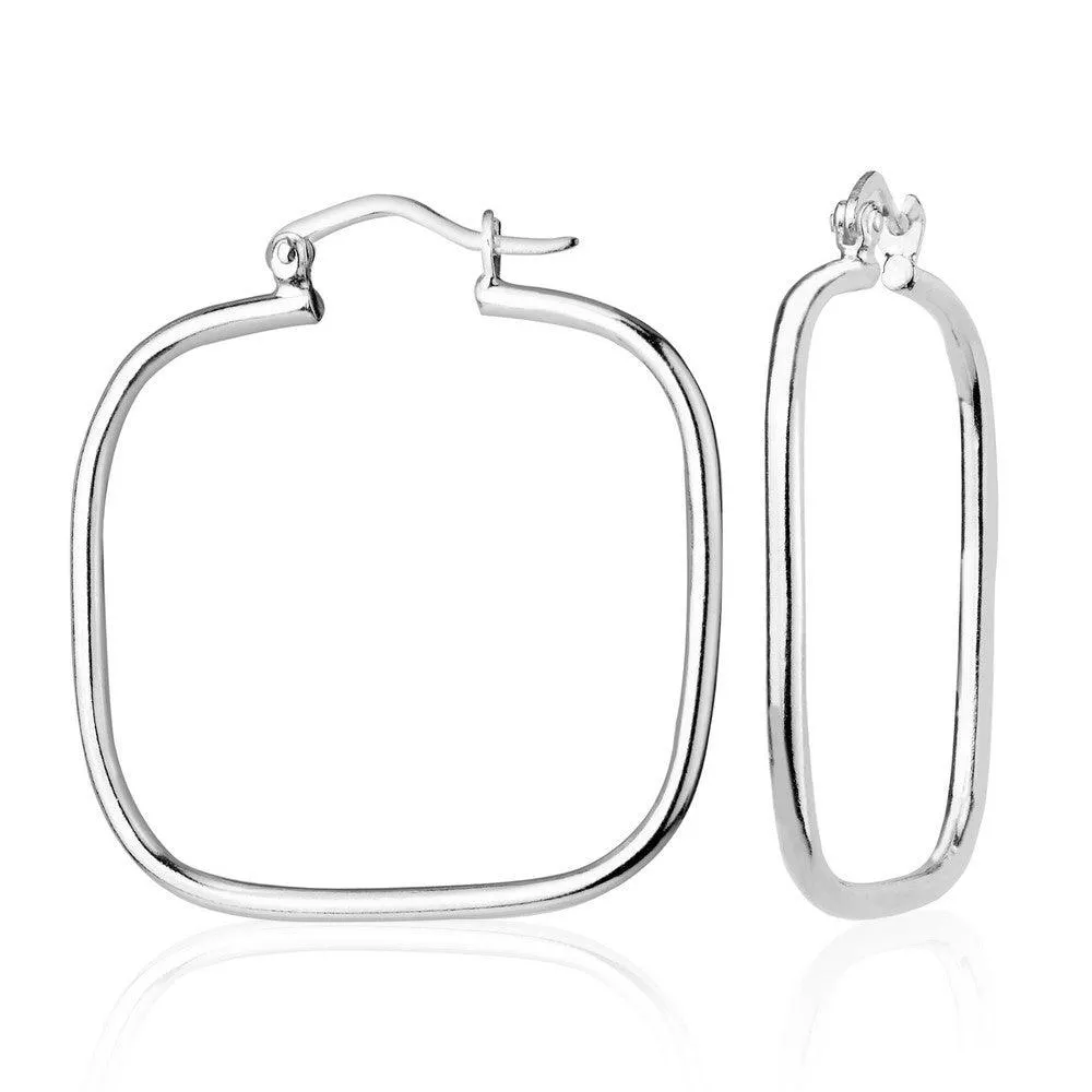 Sterling Silver Large Square Hoop Earrings, 2 x 35 mm