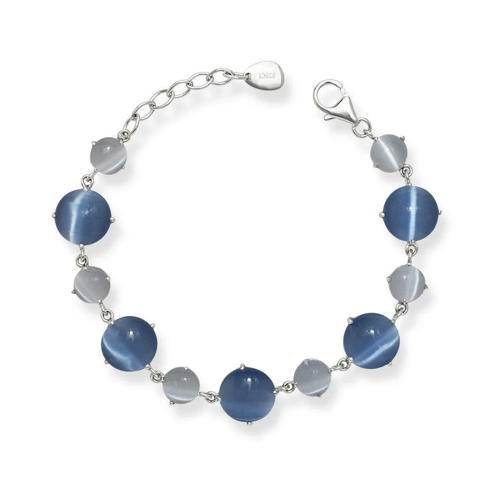 Sterling Silver Light and Dark Blue Cat's Eye Bracelet, 7"