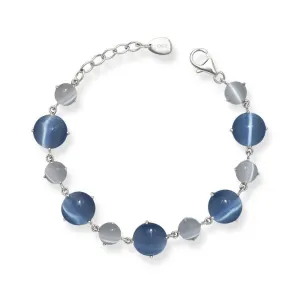 Sterling Silver Light and Dark Blue Cat's Eye Bracelet, 7"