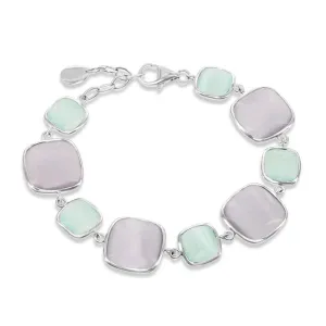 Sterling Silver Light Green and Grey Square Cat's Eye Bracelet