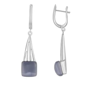 Sterling Silver Long Dark Blue and Grey Cat's Eye Earrings