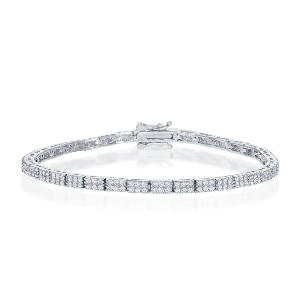 Sterling Silver Micro Pave Double Row Link Bracelet, 7.5"