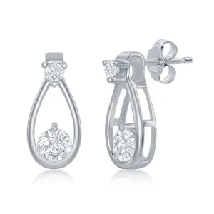 Sterling Silver Open Pearshaped Round CZ Stud Earrings