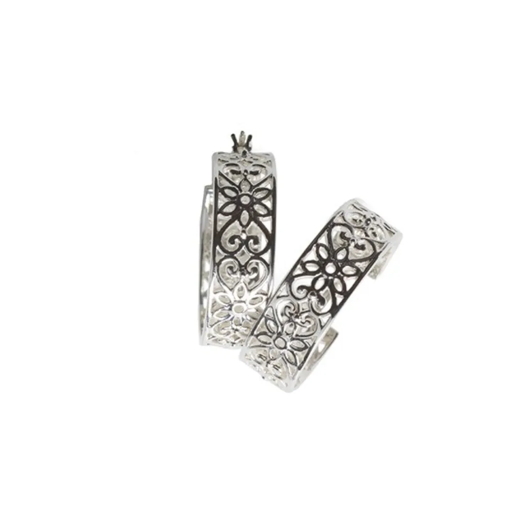 Sterling Silver Open-Work Hoop Earrings